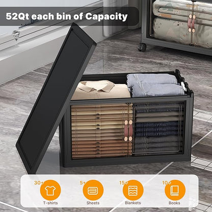 UAMFURI 384QT Lockable Storage Bins with Lids - Stackable Storage Cabinet with Doors and Wheels, Collapsible Plastic Organizer and Containers for Closets, Office, 8 Pack Cubes