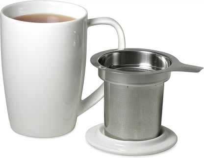 FORLIFE Curve Tall Tea Mug with Infuser and Lid 15 ounces, White