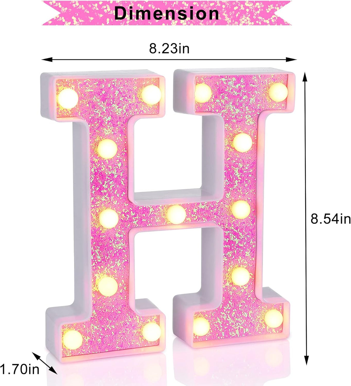 Foaky Pink Light up Letters，Pink Party Decorations,Girls Room Decor,Glitter Light Up Letters,Alphabet Letter Sign for Night Light Birthday Party Girls Gifts, Home Bar Decoration（H）