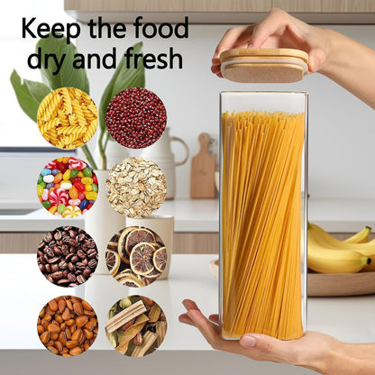 2.2 Qt Square Glass Storage Containers with Lids, Clear Food Storage Container Jar with Sealing Bamboo Lid Storage Containers for Pasta, Oats, Coffee