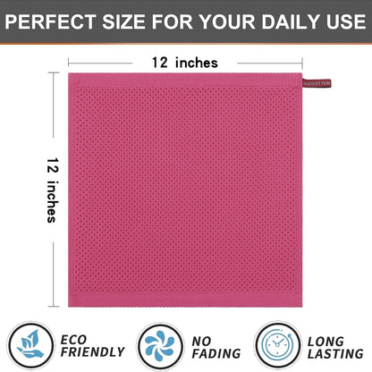 Kitinjoy 100% Cotton Kitchen Dish Cloths, 6 Pack Waffle Weave Ultra Soft Absorbent Dish Towels for Drying Dishes Quick Drying Kitchen Towels Dish Rags, 12 X 12 Inches, Hot Pink