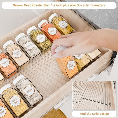 Yieach 8 Pack Adjustable Narrow In Drawer Spice Organizer - Expandable From 9'' to 17.7'' - Acrylic Drawer Seasoning Organizer,Clear Spice Drawer Insert Tray for Drawers Condiment,Jar Organization