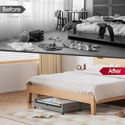 Yecaye 4 Pack Under Bed Storage with Wheels, Under Bed Storage Containers with Lids, Large Under Bed Rolling Storage with Clear Window & Label, Rolling Drawers for Clothes, Blankets, Books