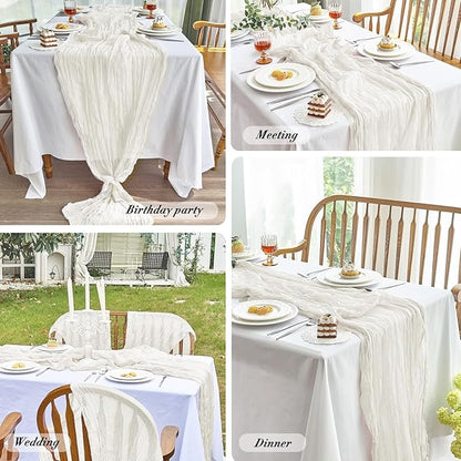 IVAPUPU 1 Pcs Cheesecloth Table Runner - 10ft Ivory White Spring Boho Gauze Cheese Cloth Table Runners for Baby Shower Decorations Wedding Party Garden Farmhouse