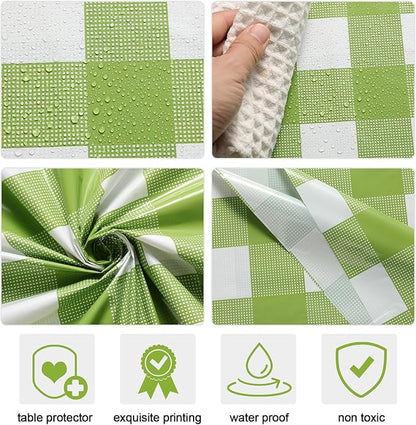 Remagr 3 Pcs Green and White Checkered Table Cloth 54 x 108 Inch Disposable Buffalo Plaid Plastic Table Cloth Waterproof Rectangle Gingham Tablecover for Picnic, Dining, Birthday Party Decor