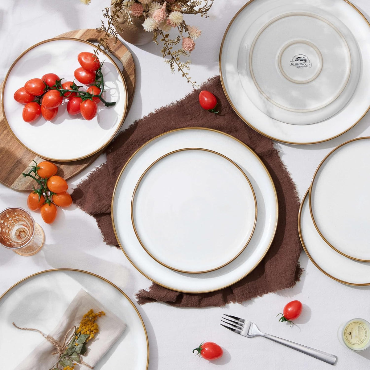 Herogo Ceramic 7.9 Inch Porcelain Dessert Plates Set of 6, Small Stoneware Dinner Plate Set