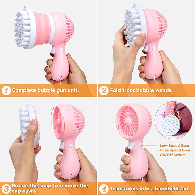 Sloosh 2 PCS Tape-C Charging Bubble Gun Toy for Ages 3-8 Boys Girls with Removable Fan, Bubble Solution, Bubble Machine Gun for Kids, Adults, Summer Toys, Party Favors, Easter, Birthday Gift, Outdoor