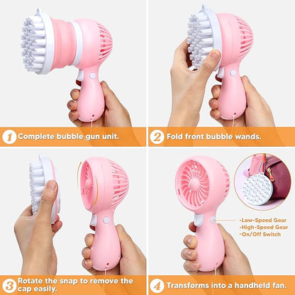 Sloosh 2 PCS Tape-C Charging Bubble Gun Toy for Ages 3-8 Boys Girls with Removable Fan, Bubble Solution, Bubble Machine Gun for Kids, Adults, Summer Toys, Party Favors, Easter, Birthday Gift, Outdoor