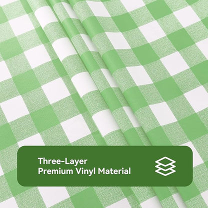 Romanstile Rectangle Vinyl Tablecloth, 100% Waterproof Buffalo Gingham Plastic Table Cloth, Heavy Duty Wipeable Checkered Table Covers for Outdoor, Camping, Picnic, Patio - 54 x 108, Light Green