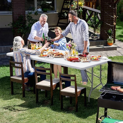6 FT Folding Table, Fold in Half, Heavy Duty Portable Plastic w/Handle for Picnic Party Camping Dining Indoor Outdoor - Lightweight White