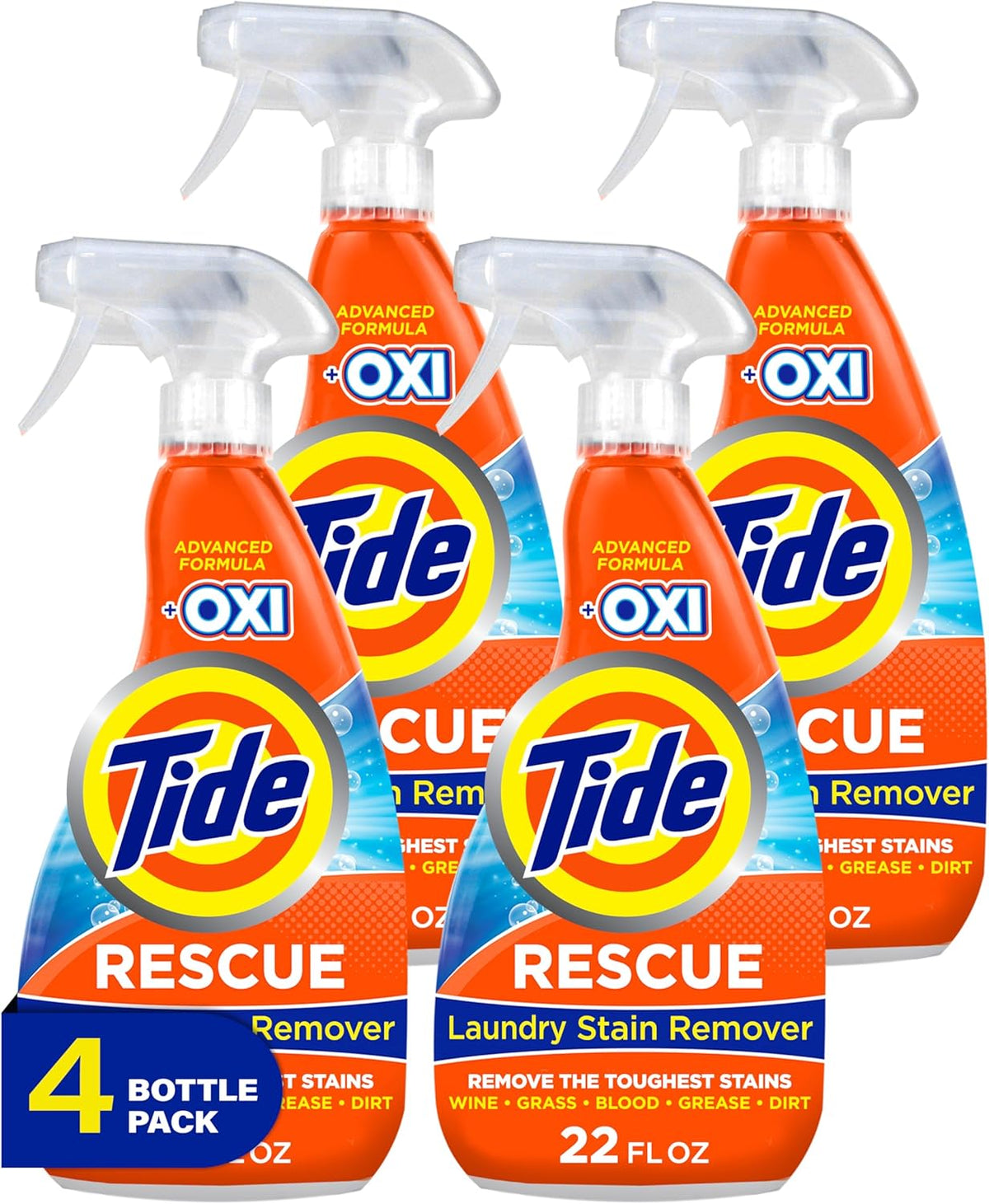 Tide Laundry Stain Remover with Oxi, Rescue Clothes, Upholstery, Carpet and more from Tough Stains, Stain Treater, 22 Fl Oz (Pack of 4)