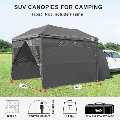 KAMPKEEPER 5pcs Sidewalls for 10X10 Commercial Instant Canopy Tent, Converts Canopies into Tent for Camping with Removable SUV Tailgate (Canopy Pole/Shelter NOT Included) (Black)