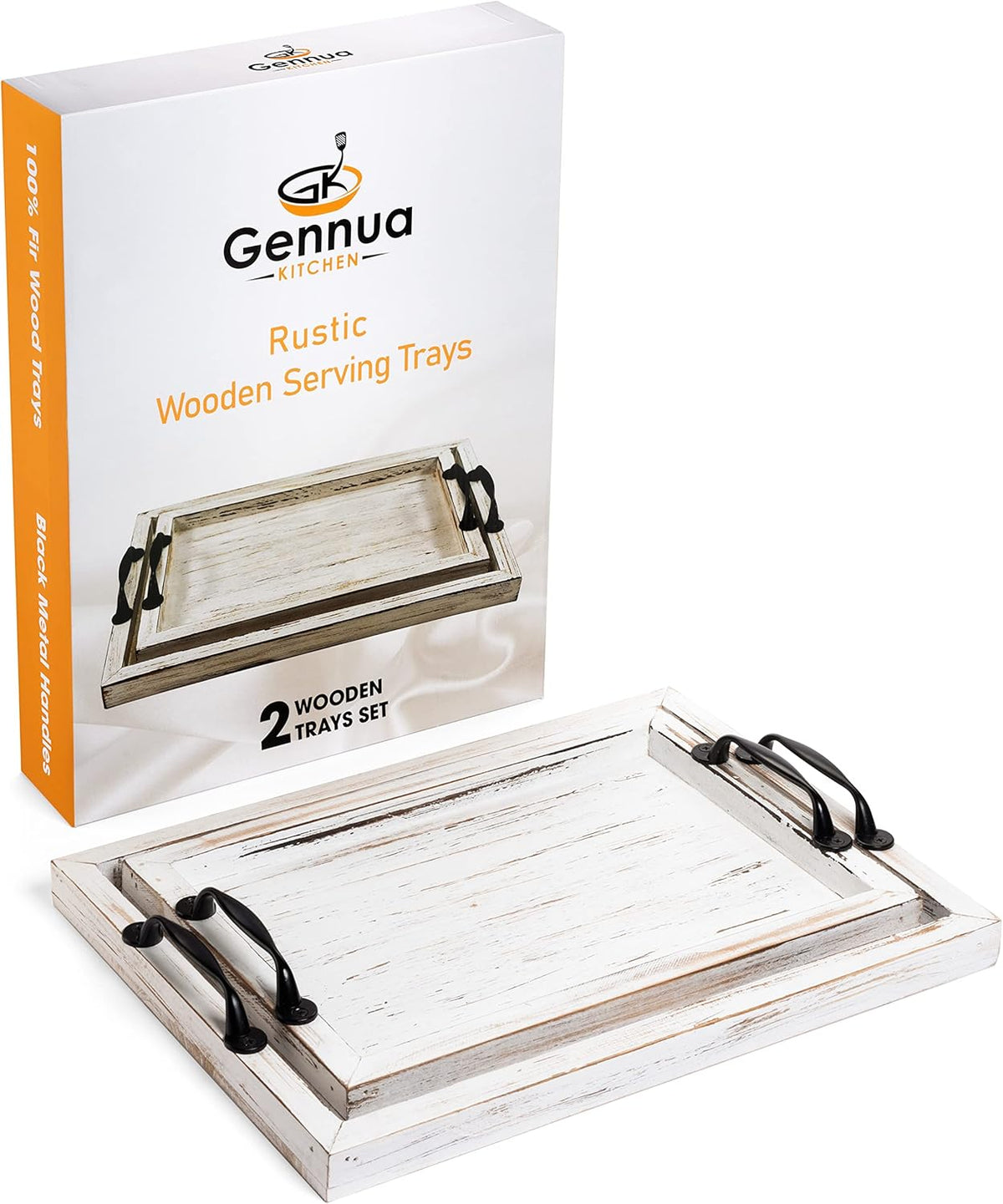Rustic Serving Tray with Handles - 2 Nesting Trays for Serving Food - Wooden Tray for Decor, Coffee Table & Ottoman