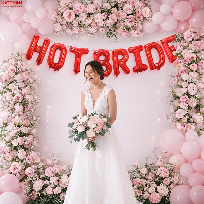 KatchOn, Red Hot Bride Balloons - 16 Inch | Bridal Shower Decorations, Bachelorette Party Favors | Red Bride Balloon for Bride To Be Decorations | Wedding Balloons, Wedding Shower, Bridal Shower Decor