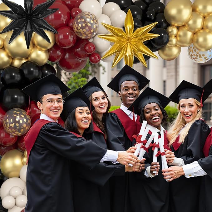 Amandir Burgundy Balloons Garland Arch Kit for Graduation Party Decorations, 145Pcs Maroon Black Gold Confetti Balloons with Foil Star for 2026 Graduation College Congrats Grad Class Birthday Supplies