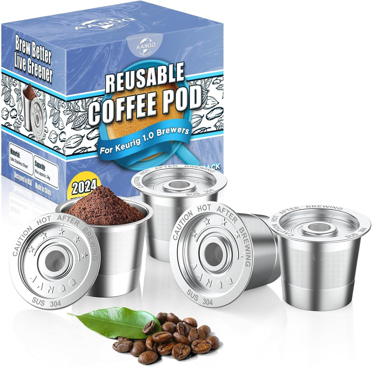 4 Pack K Cup Reusable Coffee Pods for Keurig: Stainless Steel Refillable K Cup - Reusable Coffee Filter for Keurig 1.0 Coffee Maker, Permanent