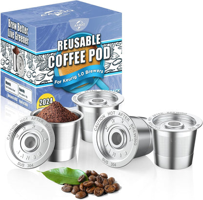 4 Pack K Cup Reusable Coffee Pods for Keurig: Stainless Steel Refillable K Cup - Reusable Coffee Filter for Keurig 1.0 Coffee Maker, Permanent