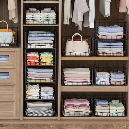 JKsmart 4-Tier Stackable Closet Organizers and Storage Shelves, Extend Clothing Closet Shelf Bins for Jeans Pants Sweaters - Wardrobe Cupboard Clothes Organizer System-Wider Mouth Design
