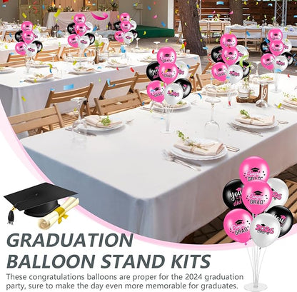 4 Set Graduation Party Balloon Stand Kits for Table Centerpieces Balloon Tables Holders with Congrats 2026 Graduation Party Decorations for School College Photo Props(Pink)