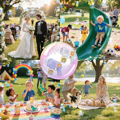 Panamalar 2 Packs Bubble Guns for Kids, Automatic Bubble Machine Gun 10000+ Bubbles/Min, 10 Holes Bubble Maker Toys with Solution/Light for Boys Girls Outdoor Wedding Party, Purple+White