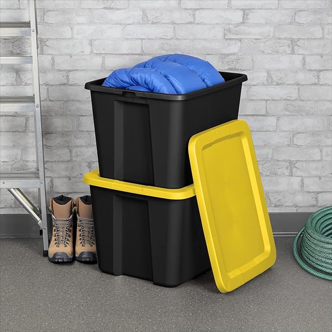 18 Gallon Plastic Storage Bin with Secure Snap Lid (Pack of 8) - Stackable Organizer Tote with Handles- Perfect for Closet, Dorm & Home Organization (yellow, (8 Pack) 18-Gallon)