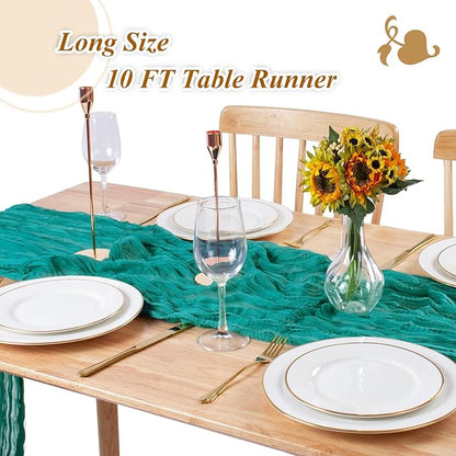 Teal Cheesecloth Table Runner 10FT Gauze Table Runners 120 Inch Boho Rustic Sheer Cheese Cloth Table Decorations for Wedding Birthday Baby Shower Party Home Decor