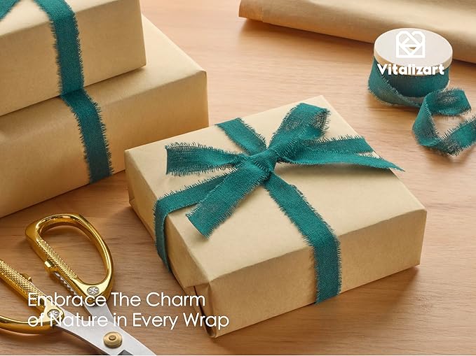 Vitalizart Green Cotton Ribbon Handmade Fringe 5/8" x 21 Yd Dark Green Pure Natural Cotton Ribbons for Gift Wrapping Wedding Invites Bridal Shower Bouquets Holiday Decor