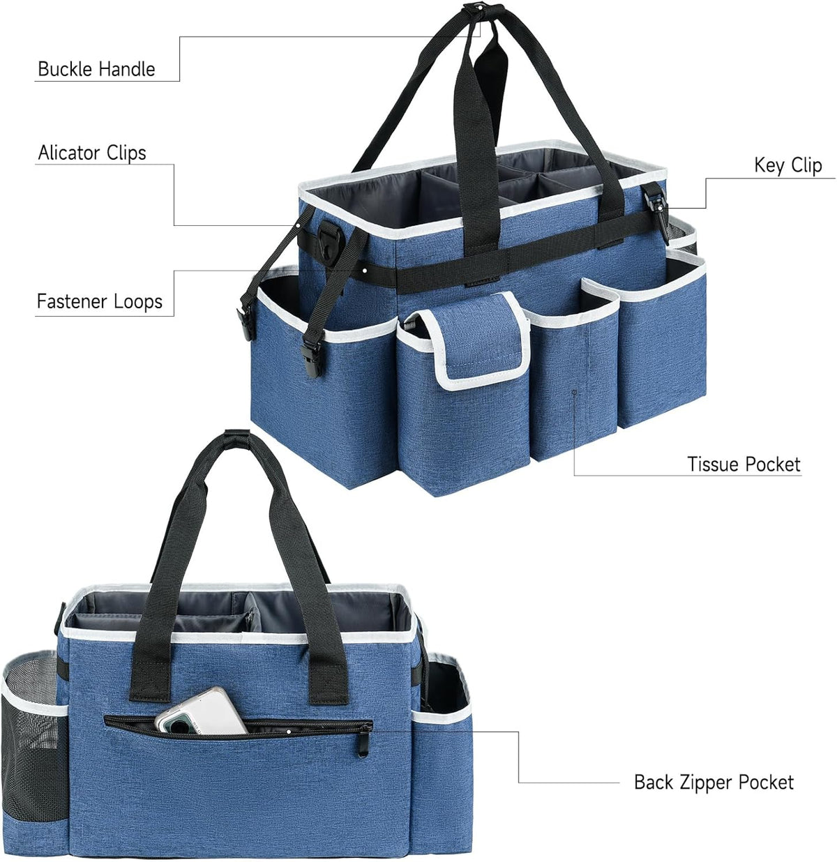 Cleaning Caddy,Cleaning Bag for Housekeepers,Cleaning Supplies Organizer with Handle,Blue