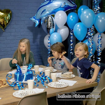 BEISHIDA Blue and Silver Curling Ribbons Balloon String Ribbons - 2 Pack 100 Yards for Gift Warppping Birthday Bachelor Winter Holiday Party Decorations