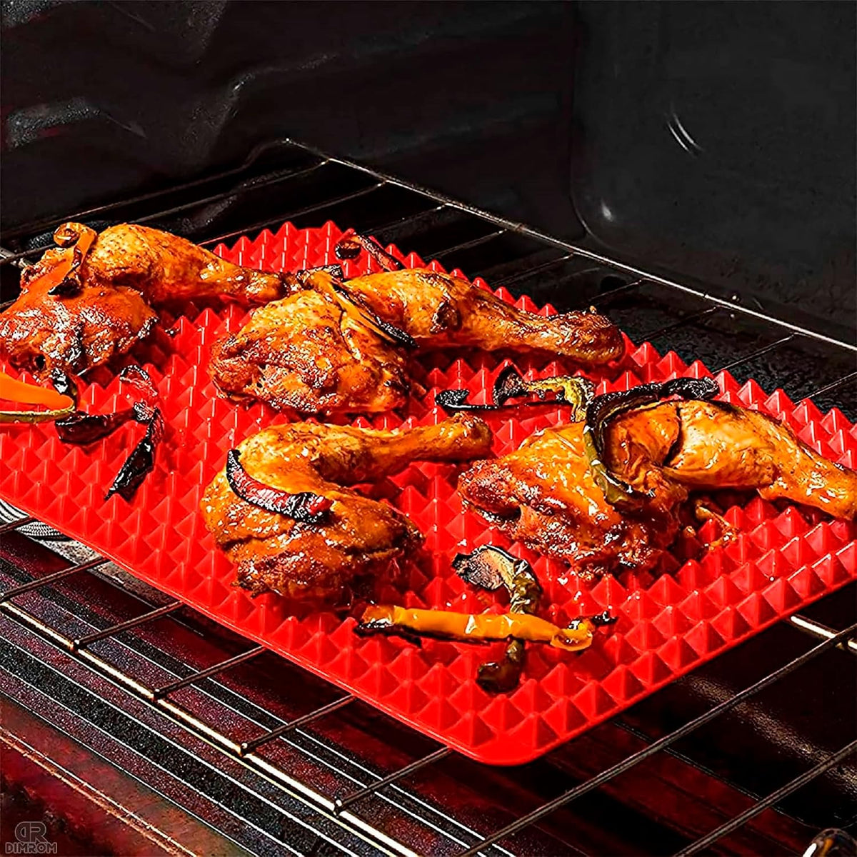Red Silicone Baking Mat, 16 x 11.42 In, Non-Stick, Pyramid Design | Easy-to-Clean Silicone Pyramid Baking Mat; Suitable for Oven &amp; Microwave; Fat Filtering Surface; for Roasting, BBQ, and Bacon
