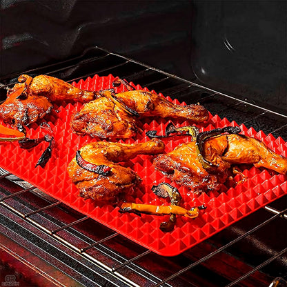 Red Silicone Baking Mat, 16 x 11.42 In, Non-Stick, Pyramid Design | Easy-to-Clean Silicone Pyramid Baking Mat; Suitable for Oven &amp; Microwave; Fat Filtering Surface; for Roasting, BBQ, and Bacon