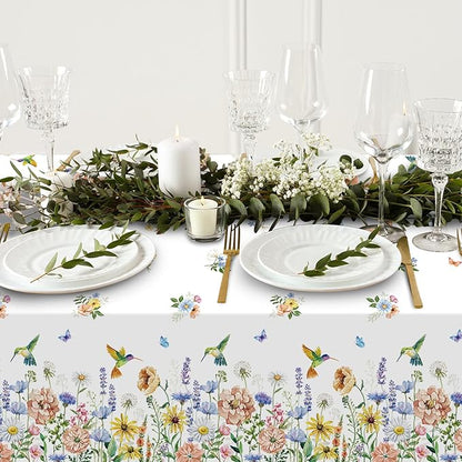 3 Pack Spring Summer Floral Tablecloth Decorations, Wildflower Plastic Disposable Table Cloth, Wild Flower Rectangle Table Cover for Garden Picnic Baby Shower Tea Party Decorations, 54x108 Inch