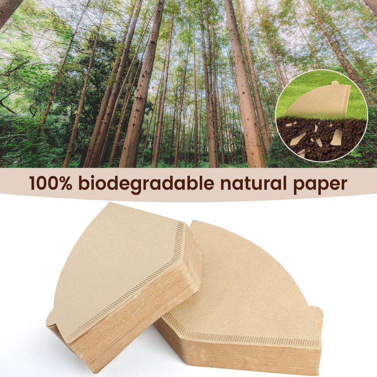 Coffee Filters 160 Count, Size 04 Cone Filters 8-12 Cup, Unbleached Disposable Natural Paper Filters