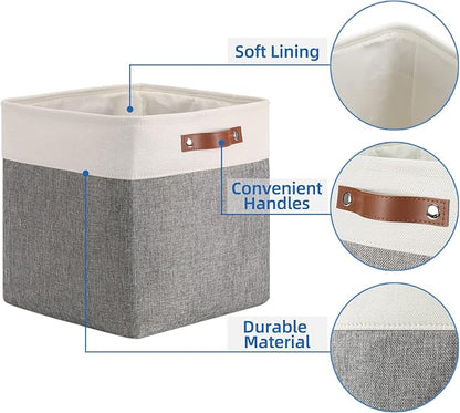 Temary 13 Inch Storage Cubes Baskets Fabric Storage Bins Cube Storage Baskets with PU Leather Handle Clothes Basket for Gift, Large Baskets for Storage Toys, Books, Blankets