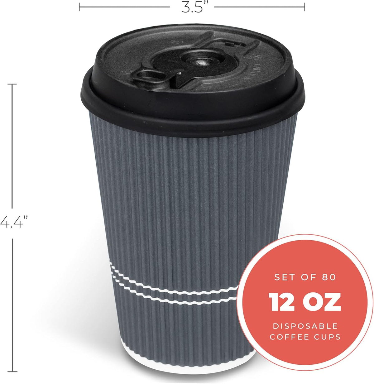 Disposable Coffee Cups With Lids - 12 oz To Go Coffee Cup With Lid (80 Set). Durable Togo Travel Paper Hot Cups Insulated For Hot and Cold Beverage