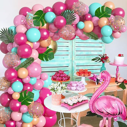 124Pcs Tropical Flamingo Balloon Arch Garland Kit 40" Flamingo Balloons Hot Pink Confetti Balloons Tropical Palm Leaves 4 Tools Hawaiian Luau Birthday Wedding Baby Shower Party Decorations Supplies