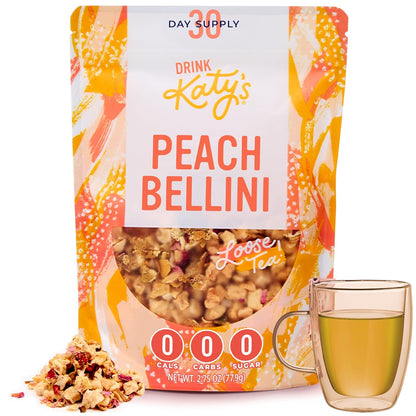 Katy’s Peach Bellini Loose Leaf Tea, Fruity & Refreshing Light White Herbal Tea, Apple, Peach & Mango, Caffeine-Free Tea, 30+ Cups, Hot or Iced