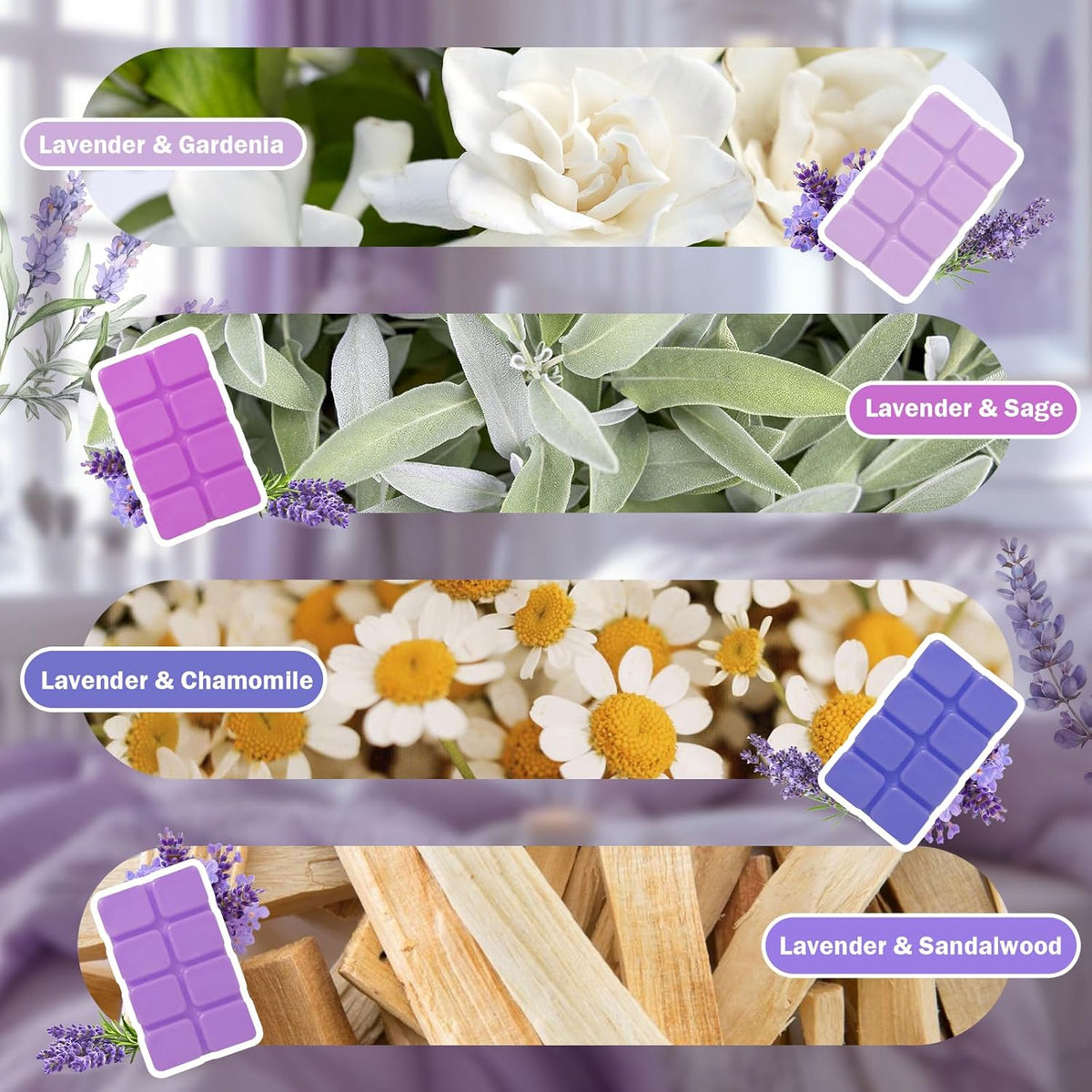 SCENTORINI Wax Melts, Wax Cubes Strong Scent, Long Lasting Lavender Scented for Sleep, Wax Melts for Warmer, 2.5 oz 8-Pack