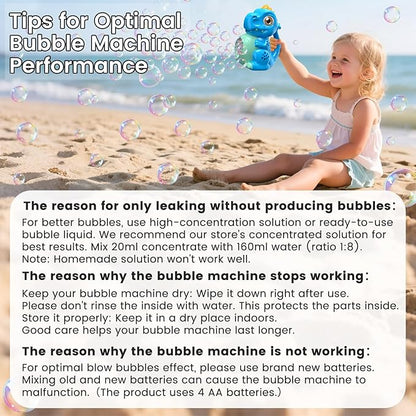 Dinosaur Bubble Machine Toys for Toddlers: Battery-Operated Bubble Maker with Bubble Solution for Kids - Perfect for Outdoor Parties, Yard Fun - Idea Kids Gift for Easter Christmas Birthday