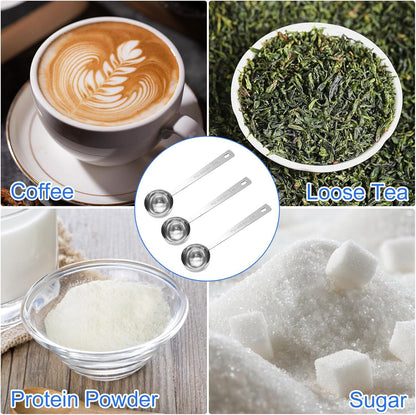 Timoo Coffee Measuring Scoop 1 Tablespoon long handle Stainless Steel spoon for Coffee, Milk Powder, Fruit Powder, Set of 5