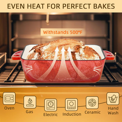 9x5 Enameled Cast Iron Loaf Pan with Lid - 2 in 1 Homemade Sourdough Bread Baking Pan