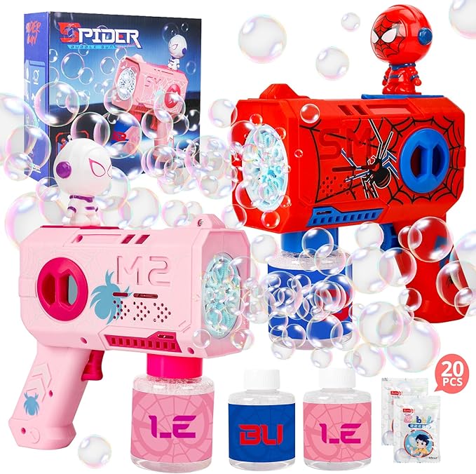Bubble Gun for Kids, 2 Pack Bubble Machine, Outdoor Summer Toys for Kids 3-8, Toddler Blaster with Powerful Motor, Light-Up Blower for Backyard, Beach, Pool, and Birthday