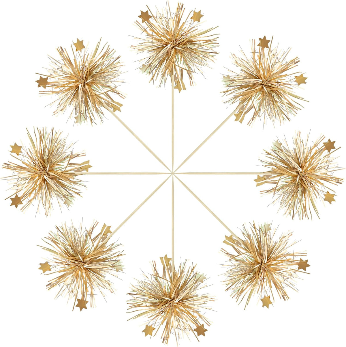 Gyufise 30Pcs Foil Firework Cupcake Toppers Happy Birthday Cake Toppers Sparkle Tinsel Flower Drink Stirrers Cocktail Food Fruit Toothpicks for Valentine's Day Party Supplies Gold