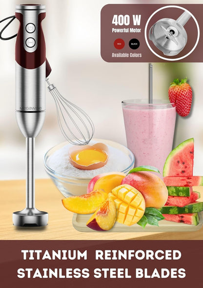 MegaWise Pro Titanium Reinforced 3-in-1 Immersion Corded Hand Blender, Powerful Motor with 80% Sharper Blades, 12-Speed Corded Blender