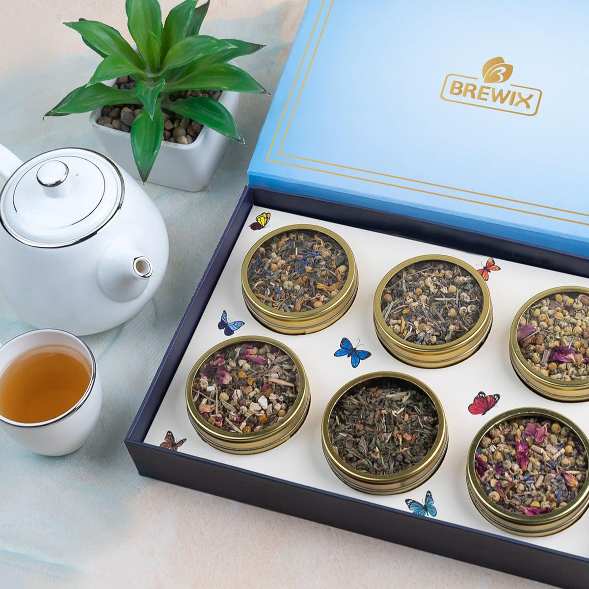 Brewix, Discover Calm Premium Herbal Tea Christmas Gift Box (3.53oz/50+ Cups), Tea Gift Sets For Tea Lover, 6 Unique Herbal Teas, Best for Birthdays