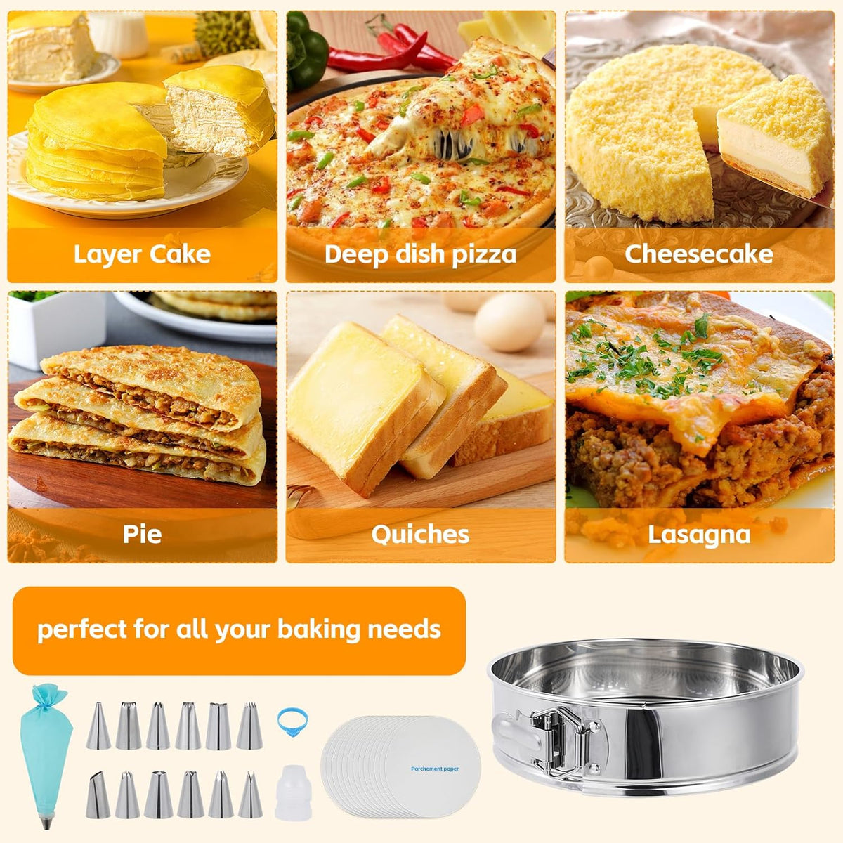 Aufind 10 Inch Springform Pan for Baking, 304 Stainless Steel Cheesecake Pan with Removable Bottom