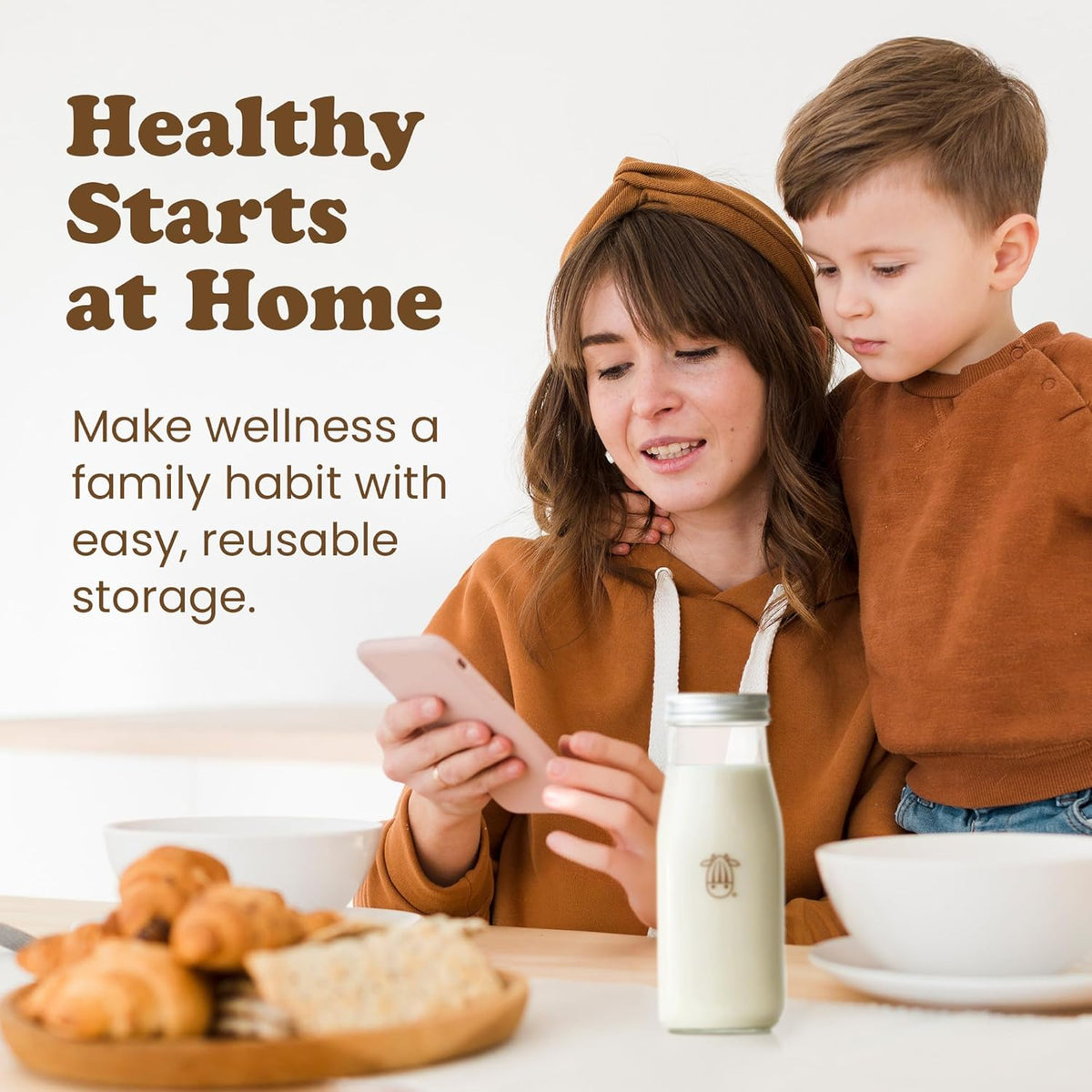 Almond Cow 300ml Glass Jar with Rust-Resistant Aluminum Cap - Reusable, Eco-Friendly Storage for Plant-Based Milk, Creamers, Wellness Shots
