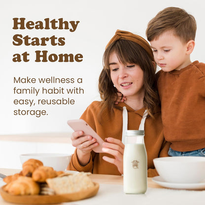 Almond Cow 300ml Glass Jar with Rust-Resistant Aluminum Cap - Reusable, Eco-Friendly Storage for Plant-Based Milk, Creamers, Wellness Shots