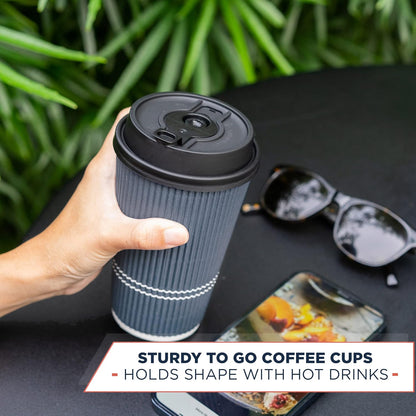 Disposable Coffee Cups With Lids - 12 oz To Go Coffee Cup With Lid (80 Set). Durable Togo Travel Paper Hot Cups Insulated For Hot and Cold Beverage