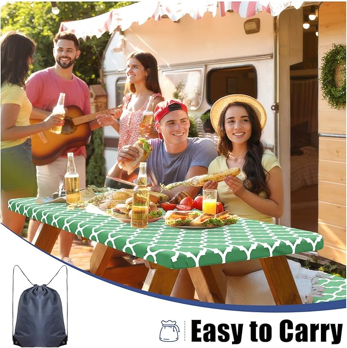 Smiry Picnic Table Cover with Bench Covers, Waterproof Elastic Fitted Tablecloth for 6 Foot Tables, Washable Polyester Tablecloths for Camping, Indoor & Outdoor (Sage Green, 30x72 Inch 3-pc Set)